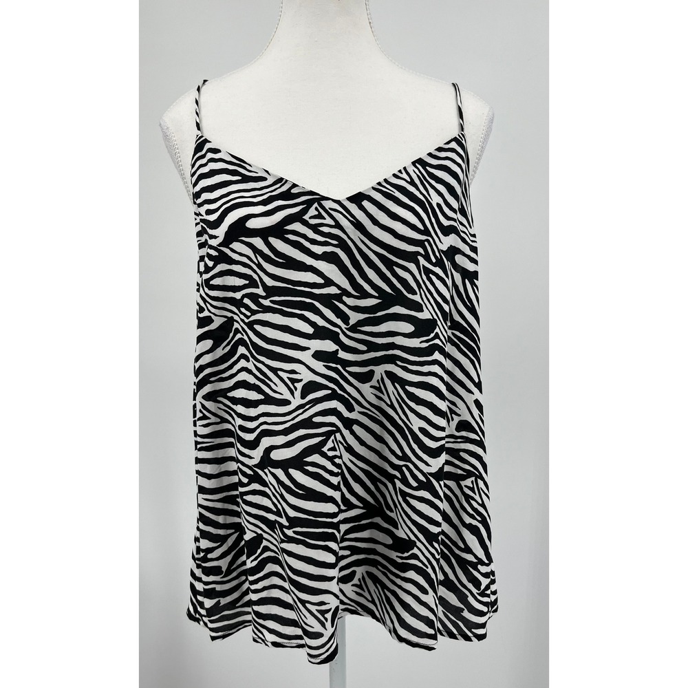 Yargici Zebra Print Camisole‎ Top Black White V-Neck Spaghetti Strap 100% silk